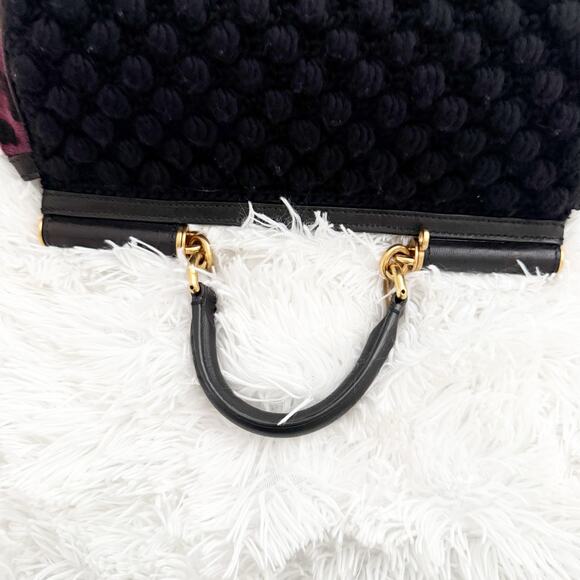 DOLCE & GABBANA | Knit Trim Ponyhair Sicily Satchel Shoulder Strap Purple Black - Picture 12 of 16